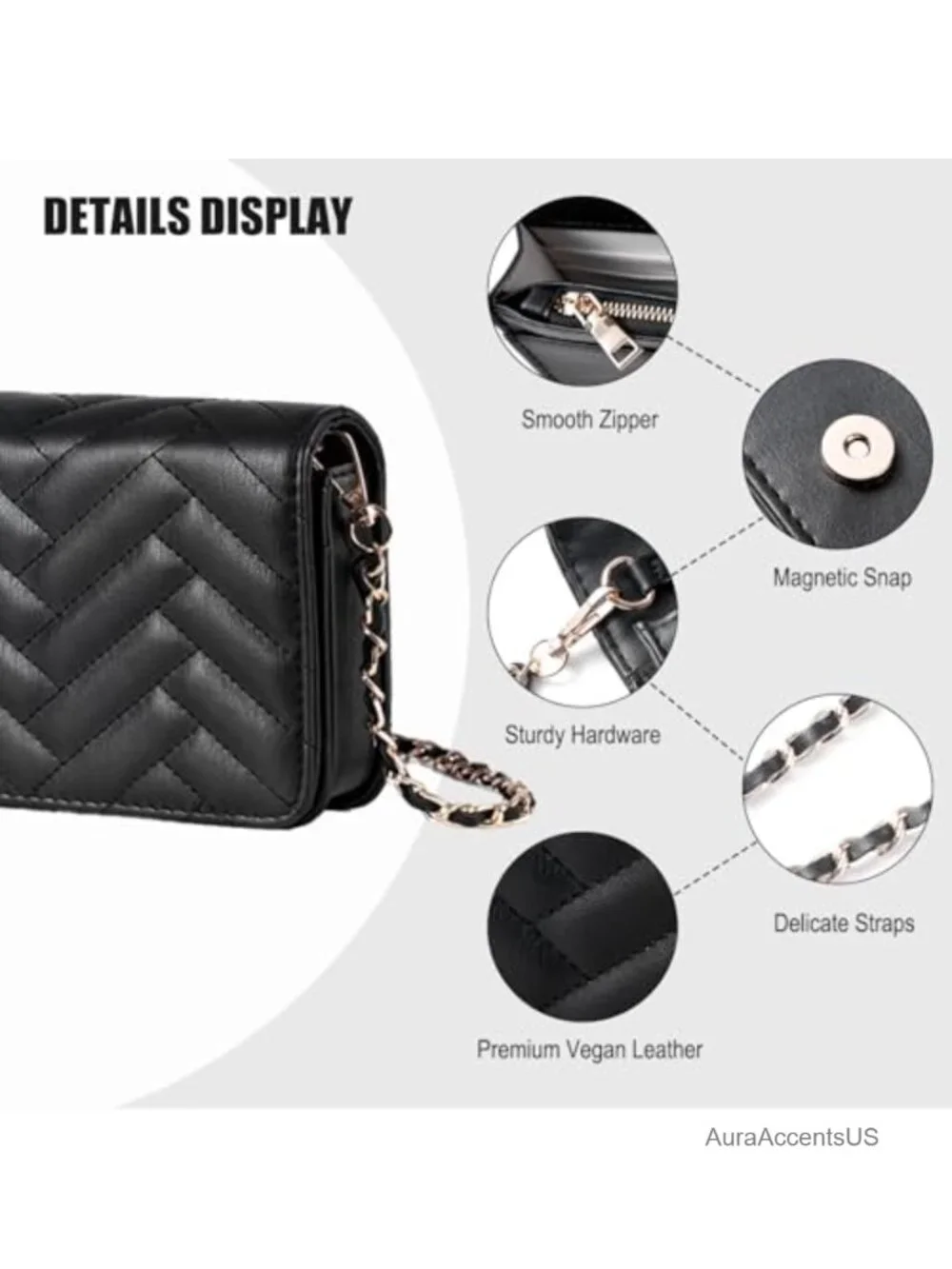 Small Vegan Leather Quilted Crossbody Bag with Card Slots